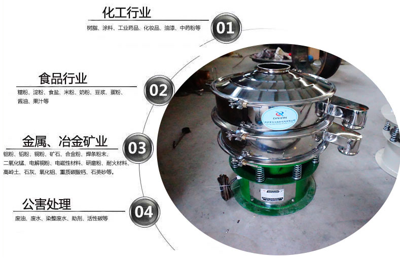 面粉振動篩粉機適用于化工，食品，金屬、冶金，公害處理等行業